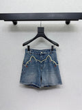Heavily Embroidered Denim Shorts