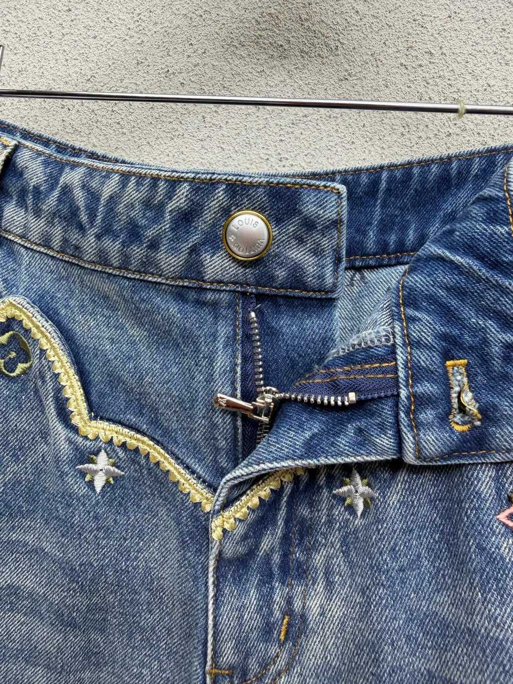 Heavily Embroidered Denim Shorts