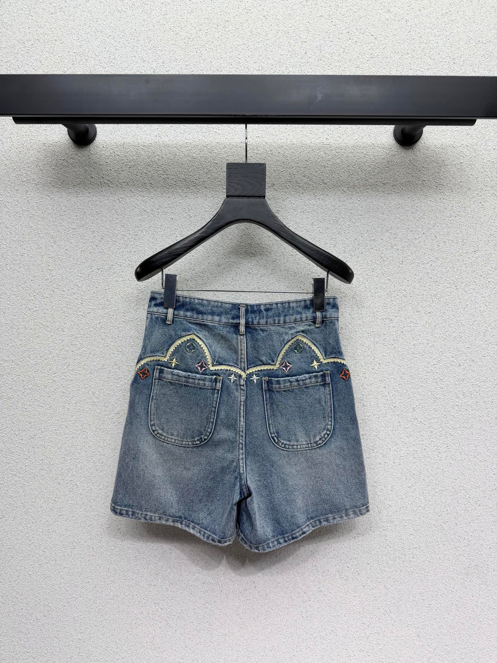 Heavily Embroidered Denim Shorts