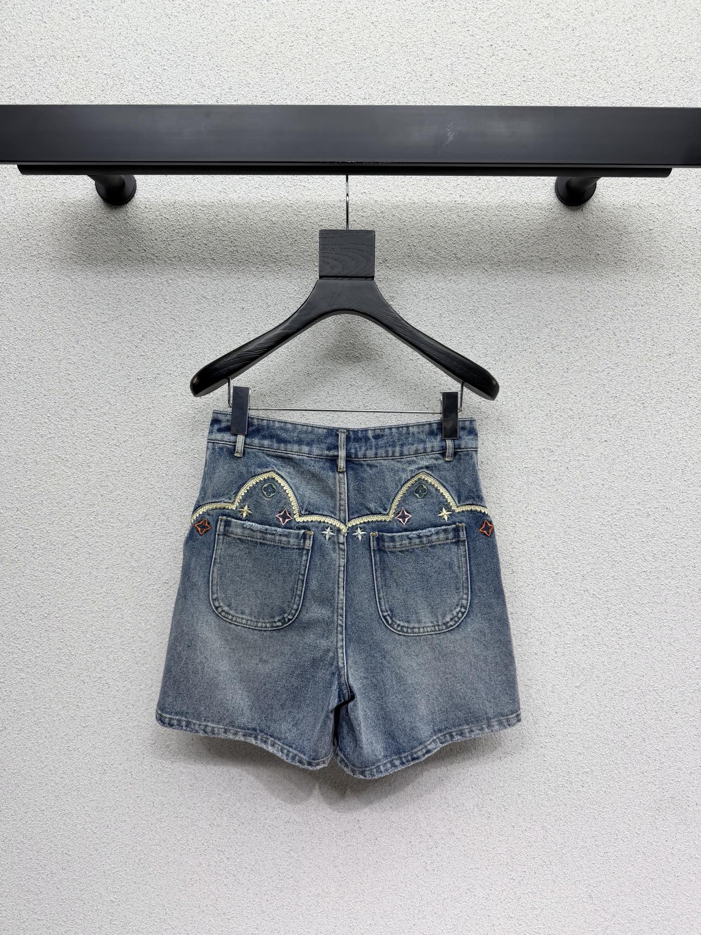 Heavily Embroidered Denim Shorts
