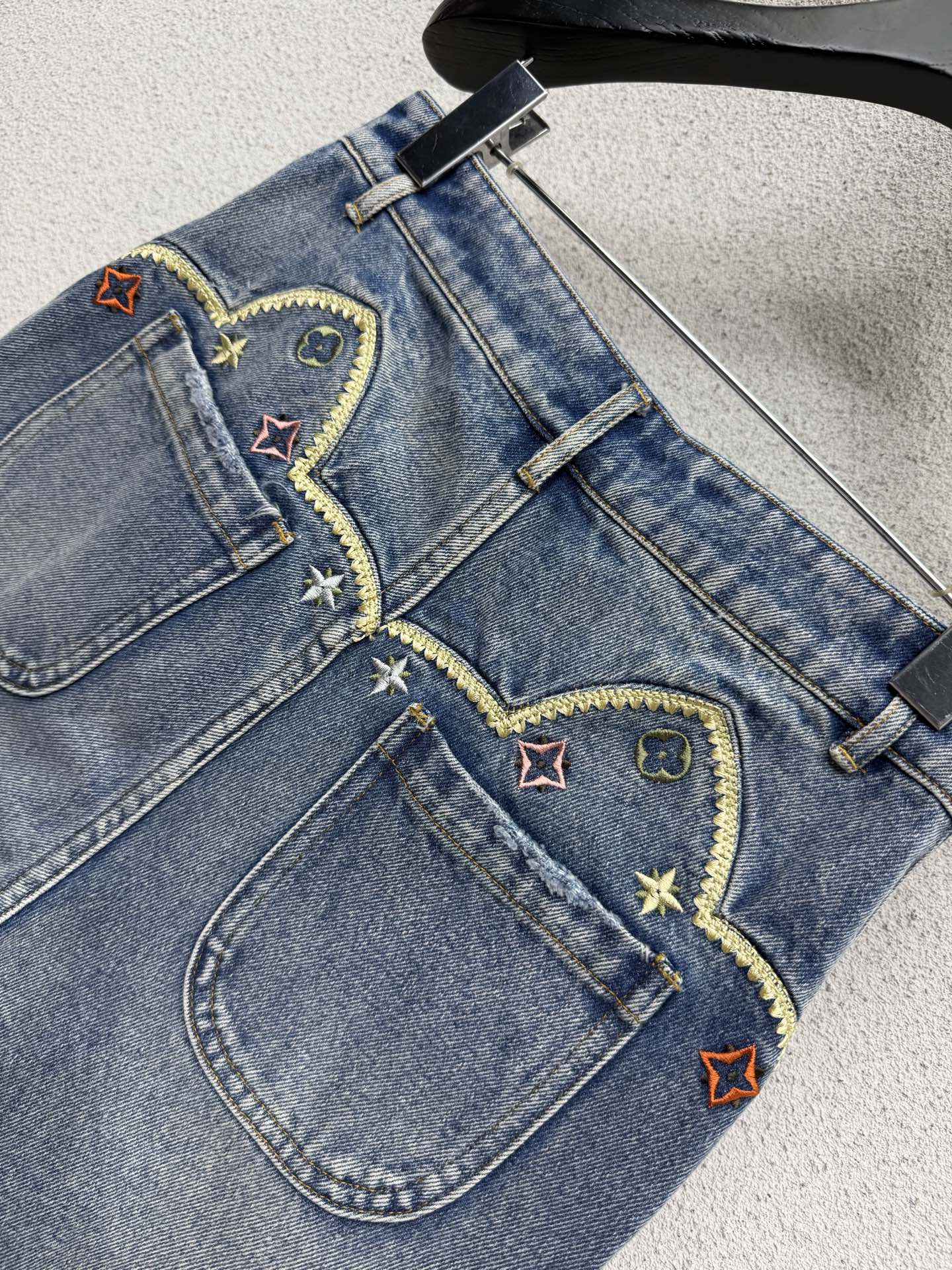 Heavily Embroidered Denim Shorts