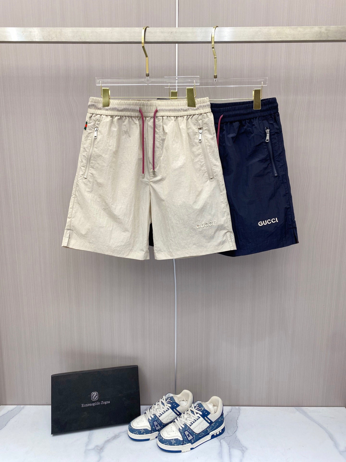 Color-blocked drawstring casual shorts