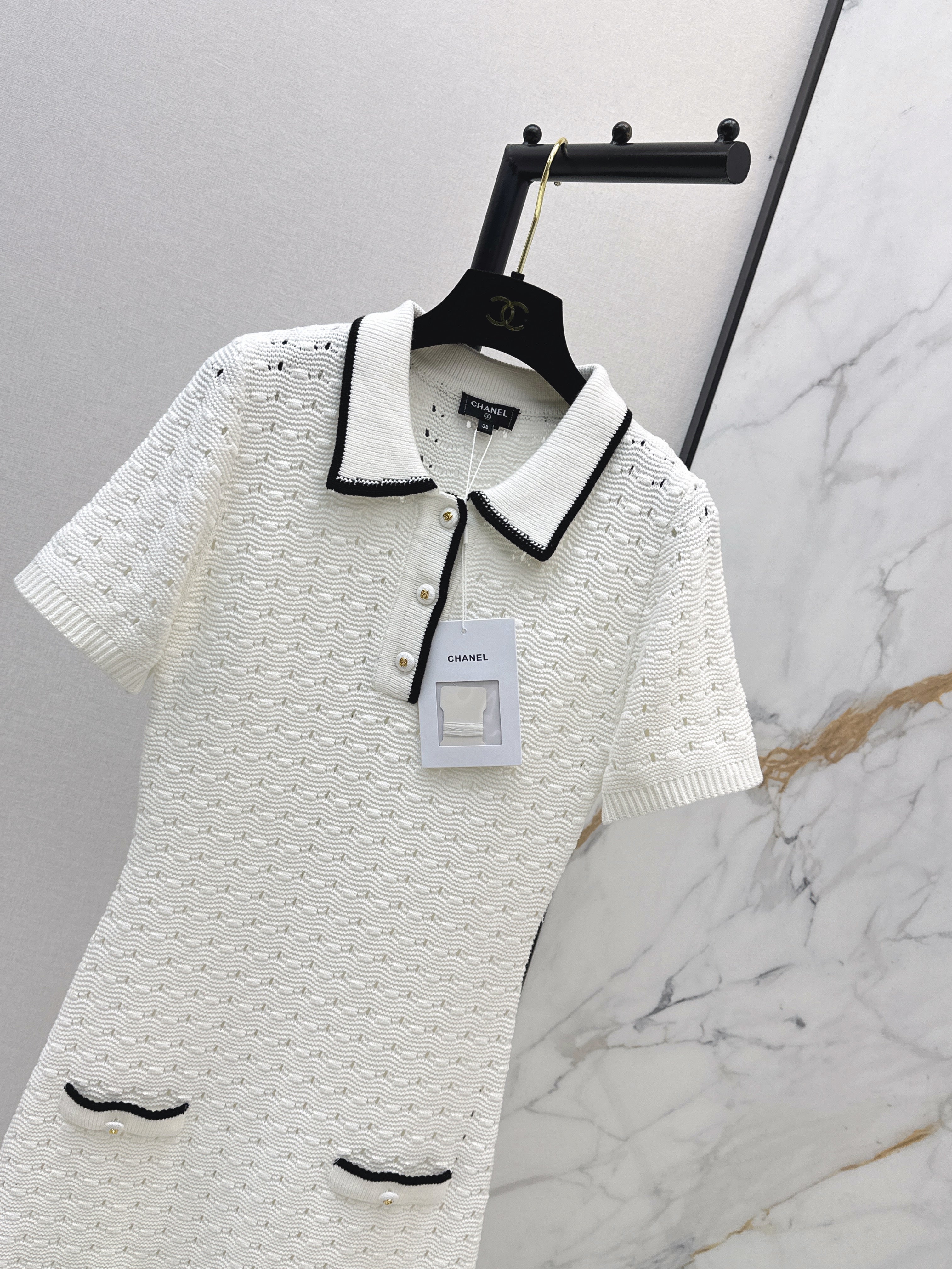 26SS — New Hollow-out Knit Short-sleeved Dress