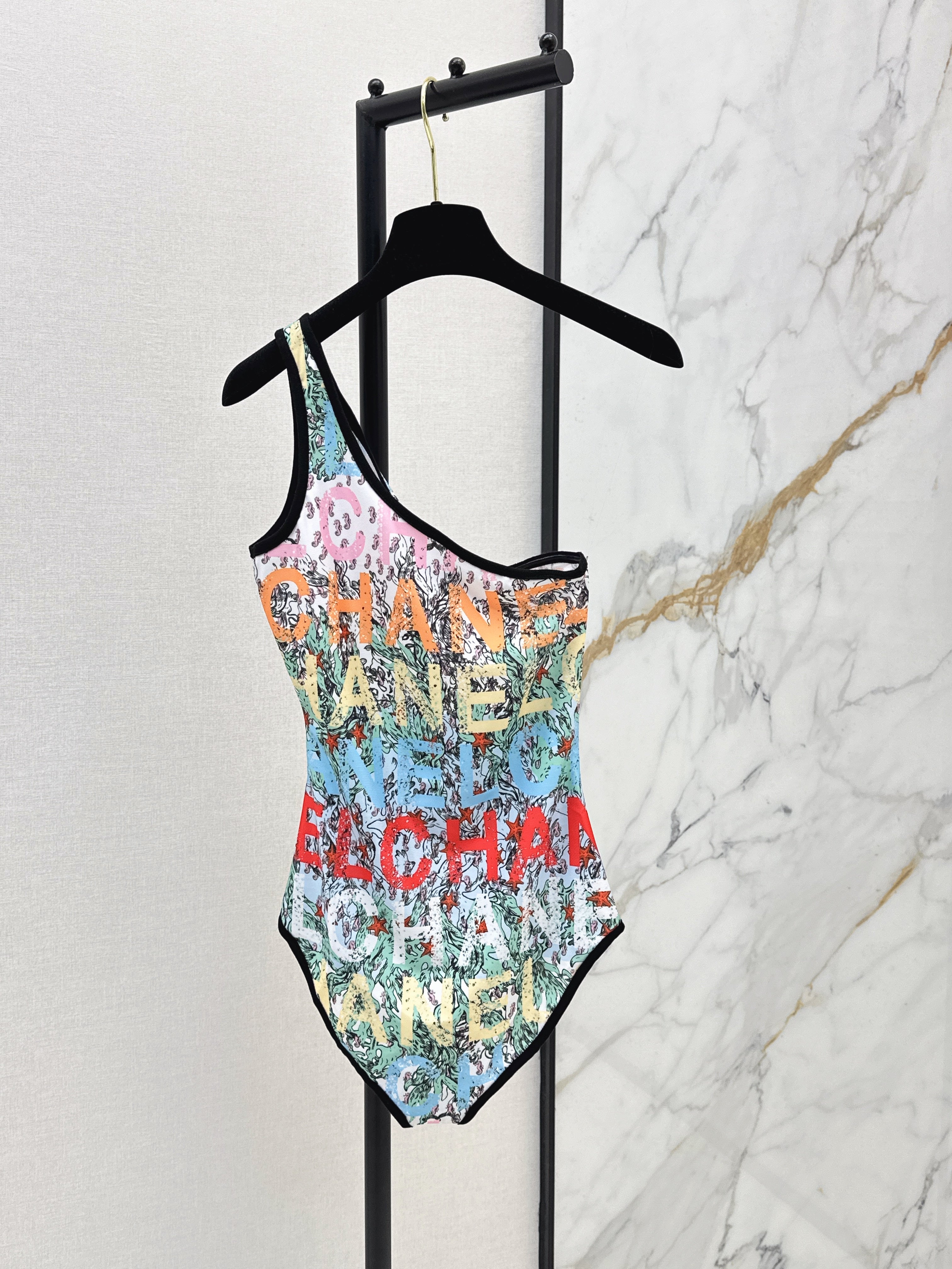 New one-shoulder graffiti one-piece swimsuit