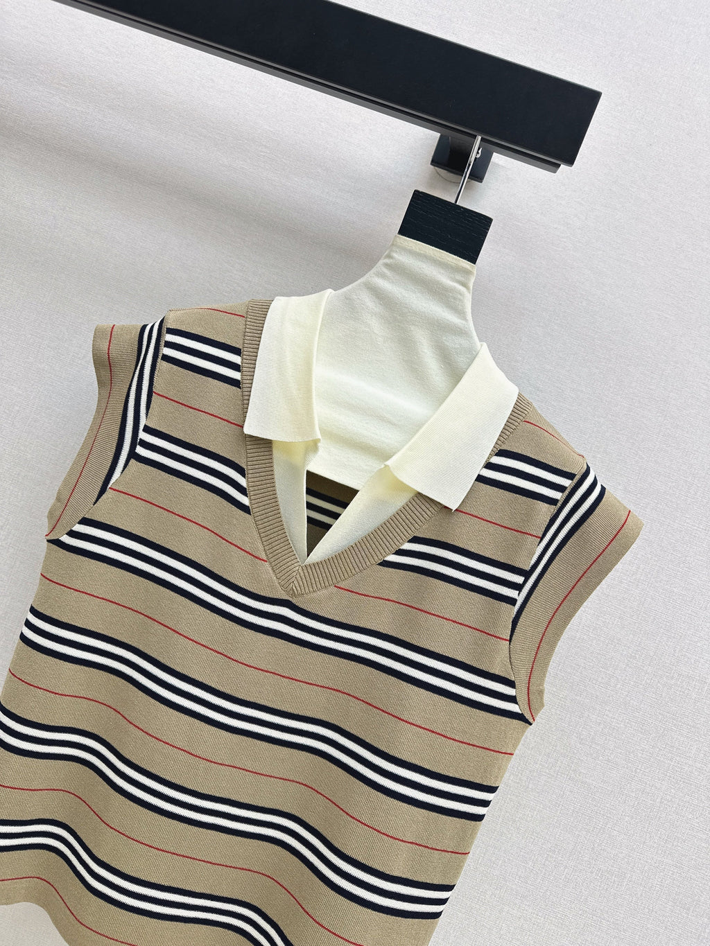 26SS - New Color-Blocked Striped Knit Sweater with Lapel
