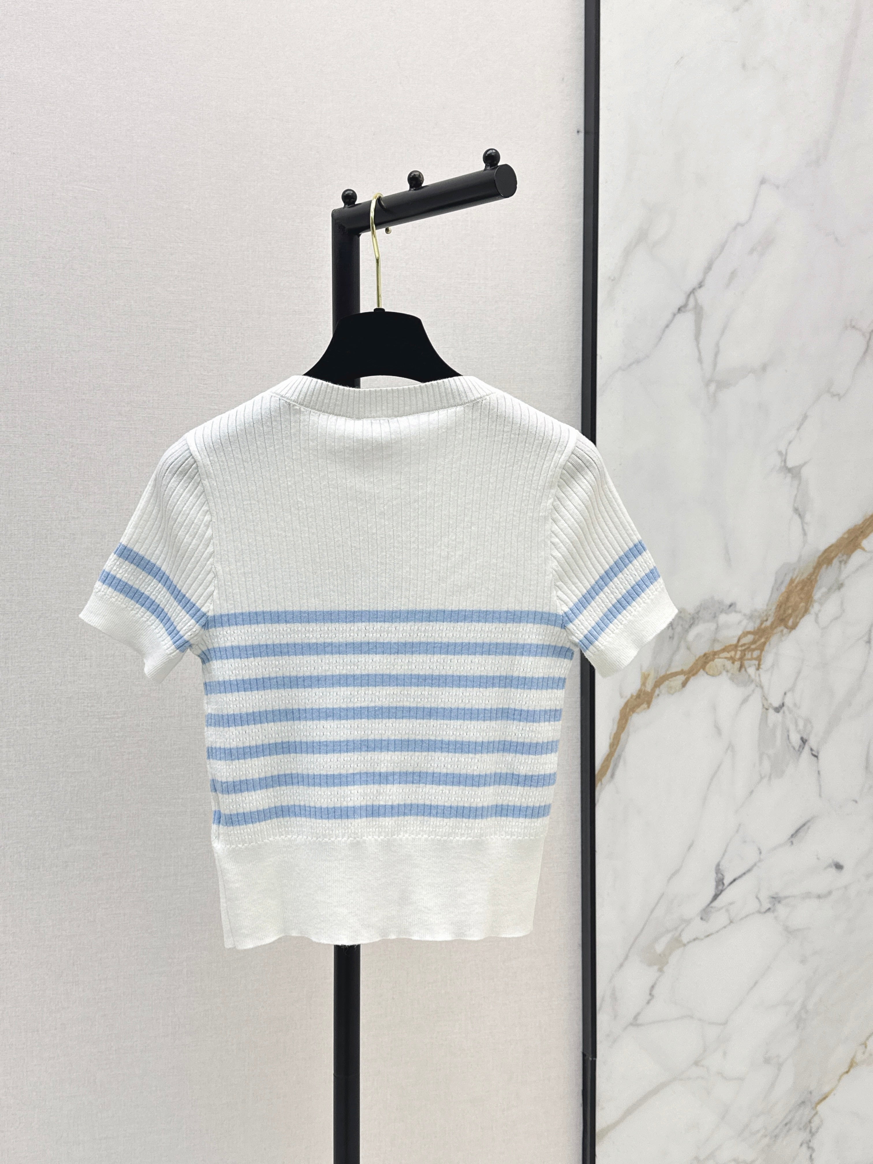26SS - New striped knit top with bow embellishment