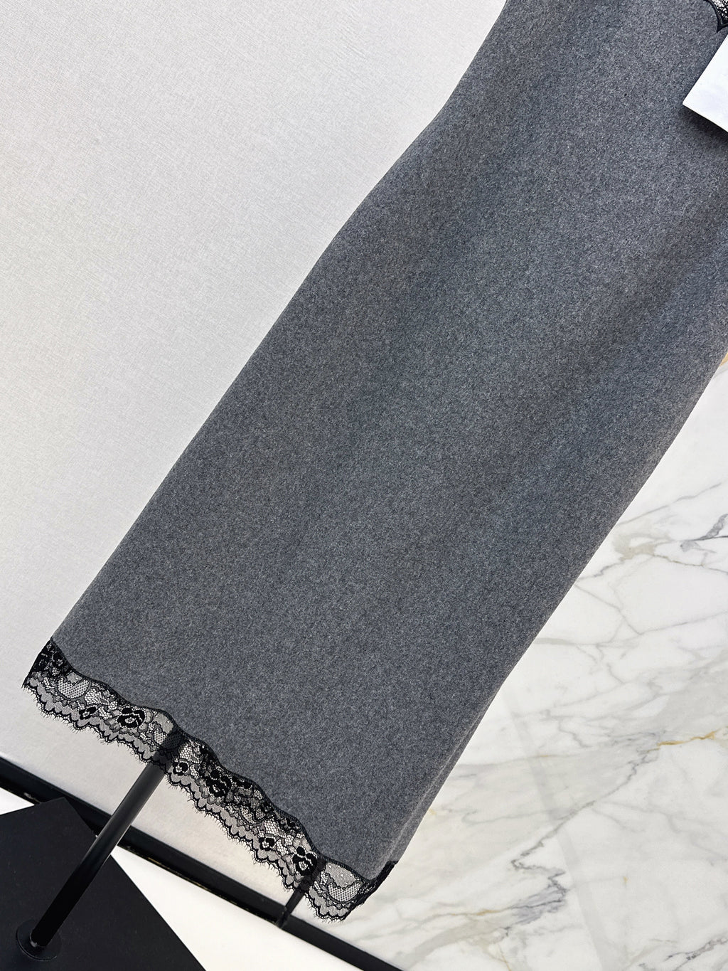 Newest early autumn style high-end gray patchwork lace slip dress