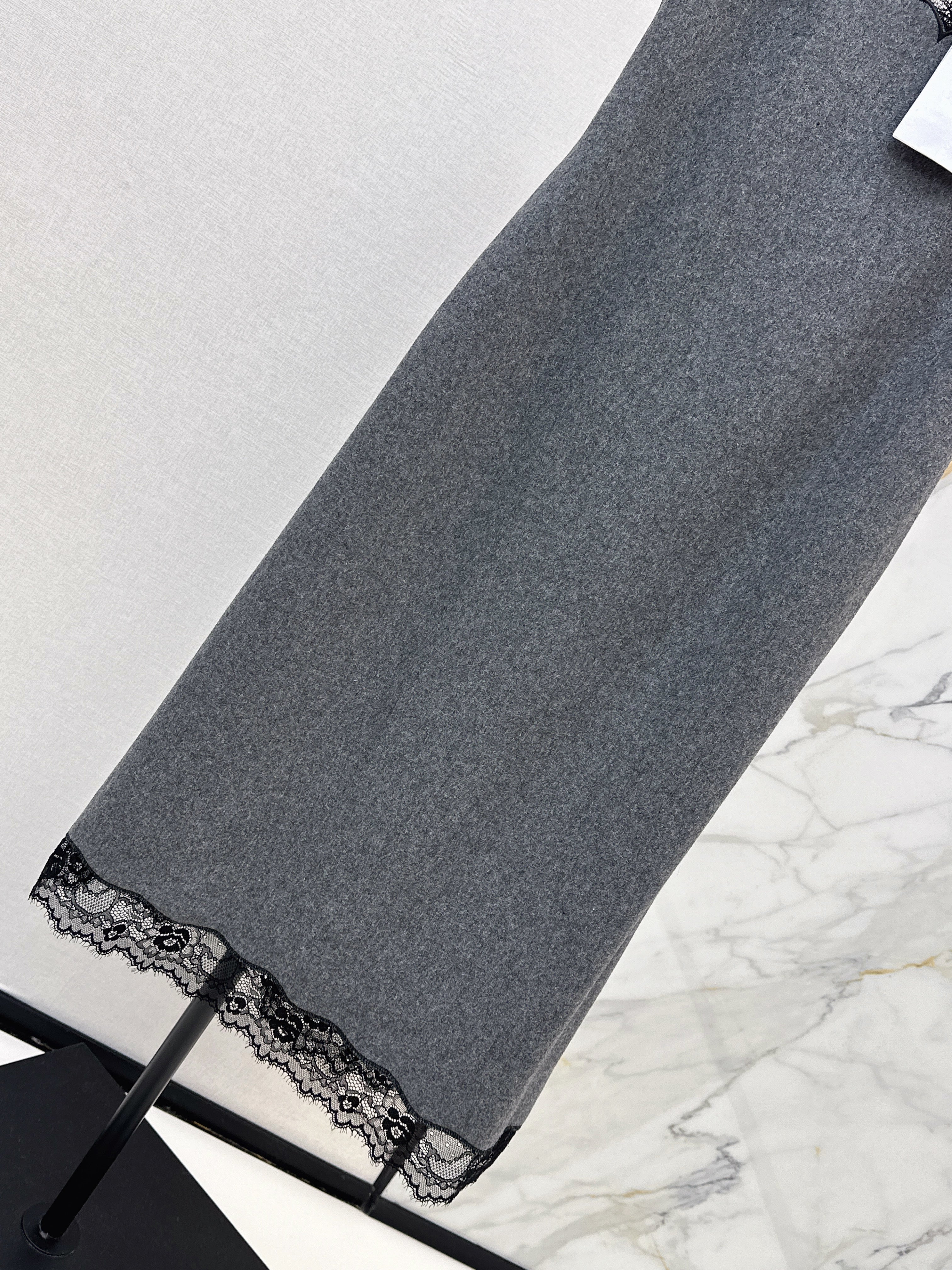 Newest early autumn style high-end gray patchwork lace slip dress