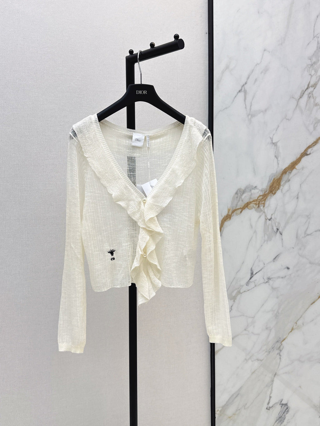 26SS — New Double-Layer Ruffled V-Neck Knit Cardigan