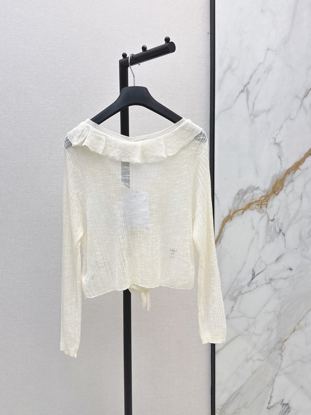 26SS — New Double-Layer Ruffled V-Neck Knit Cardigan