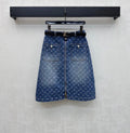 26SS — New Jacquard Belt Denim Midi Skirt
