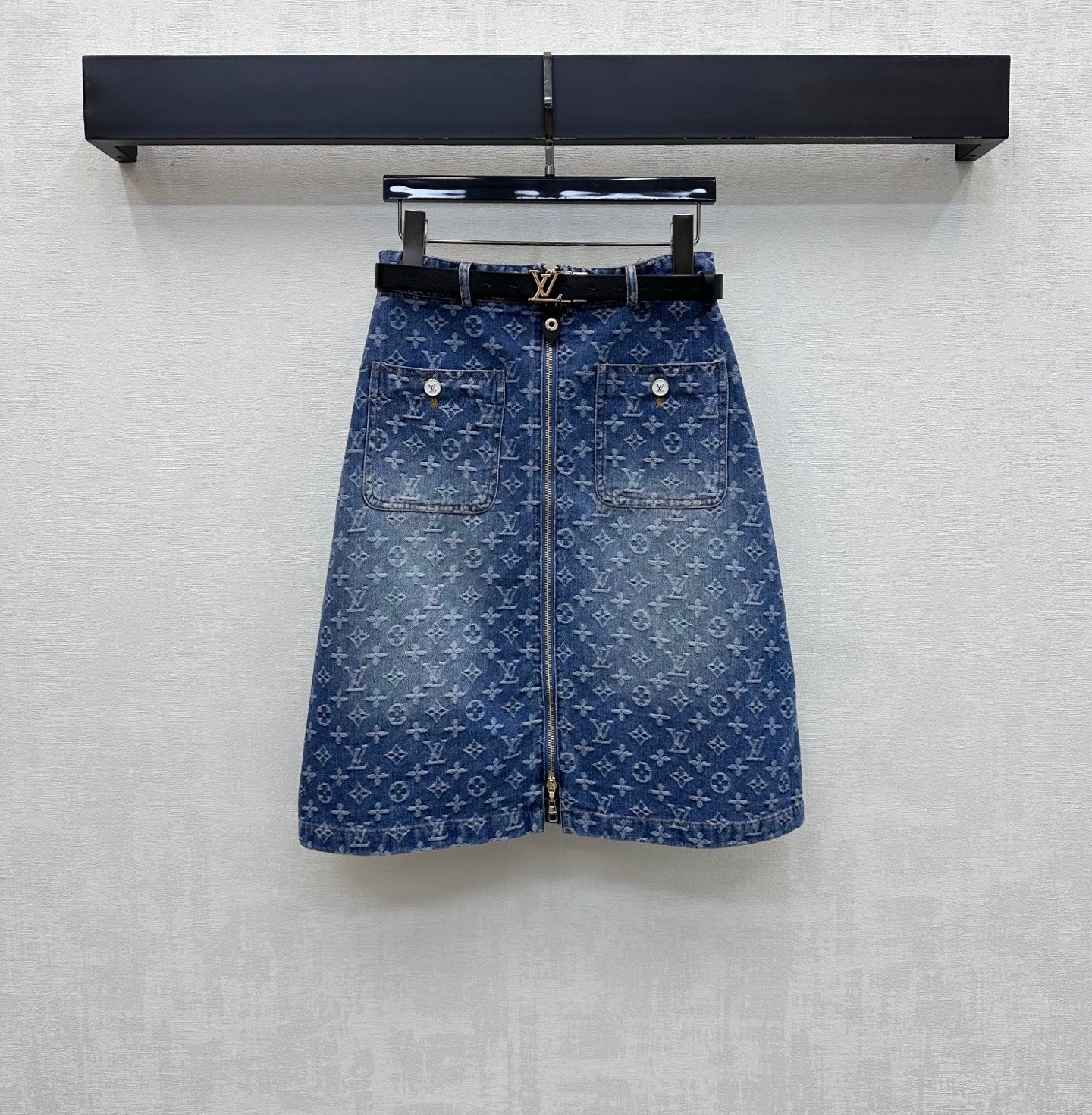 26SS — New Jacquard Belt Denim Midi Skirt