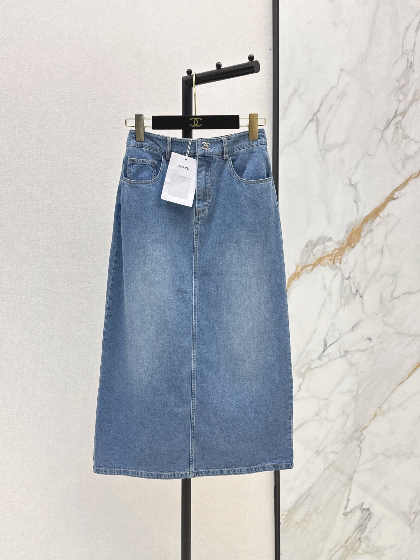 26Ss - Vintage Distressed Washed Denim Skirt