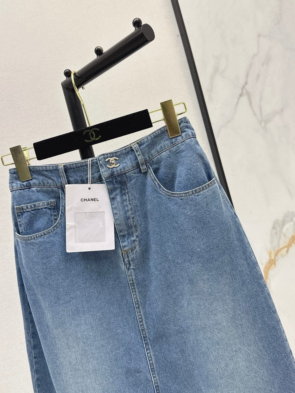 26Ss - Vintage Distressed Washed Denim Skirt