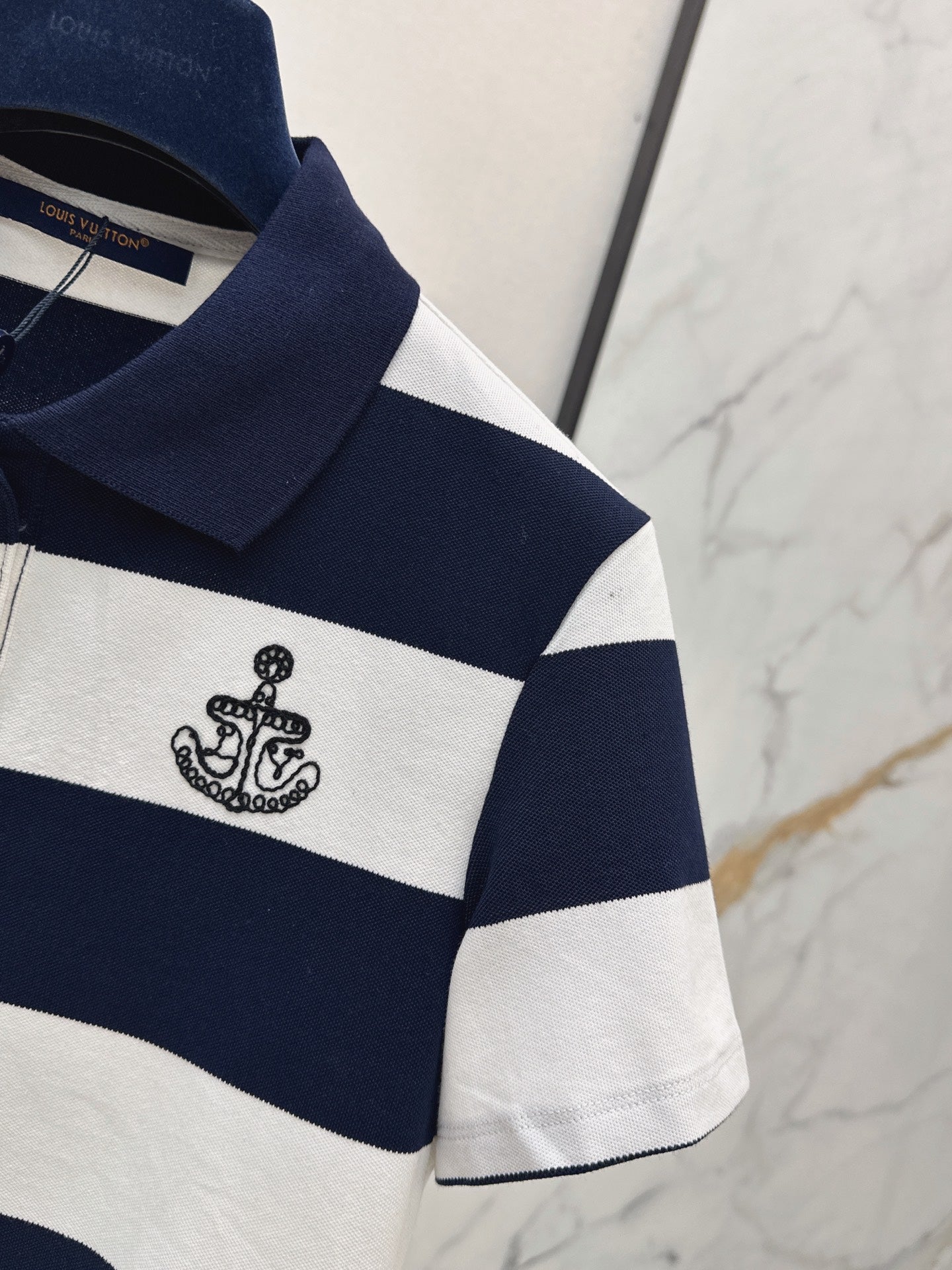 26Ss - New Anchor Embroidered Striped Polo Shirt