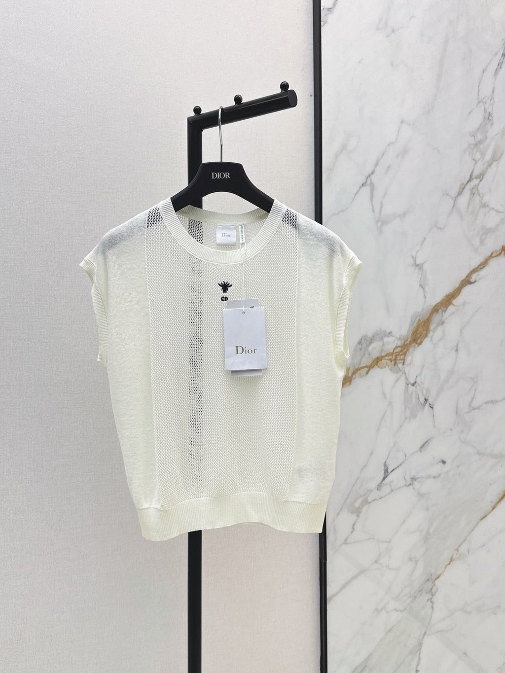 26SS - New Patchwork Hollow-Out Round Neck Drop Shoulder Knit Sweater