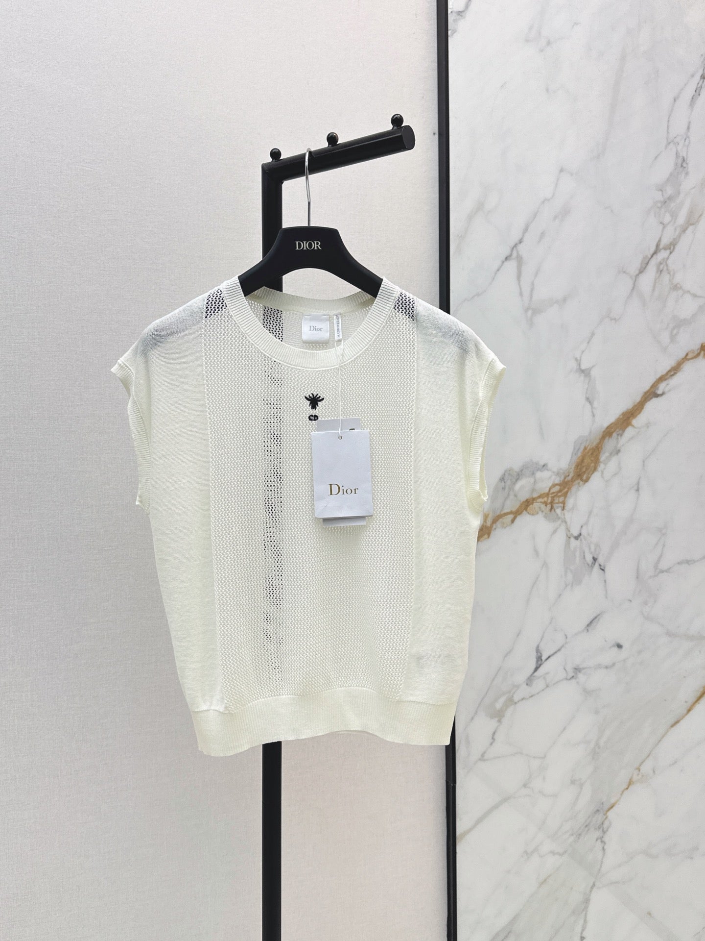 26SS - New Patchwork Hollow-Out Round Neck Drop Shoulder Knit Sweater