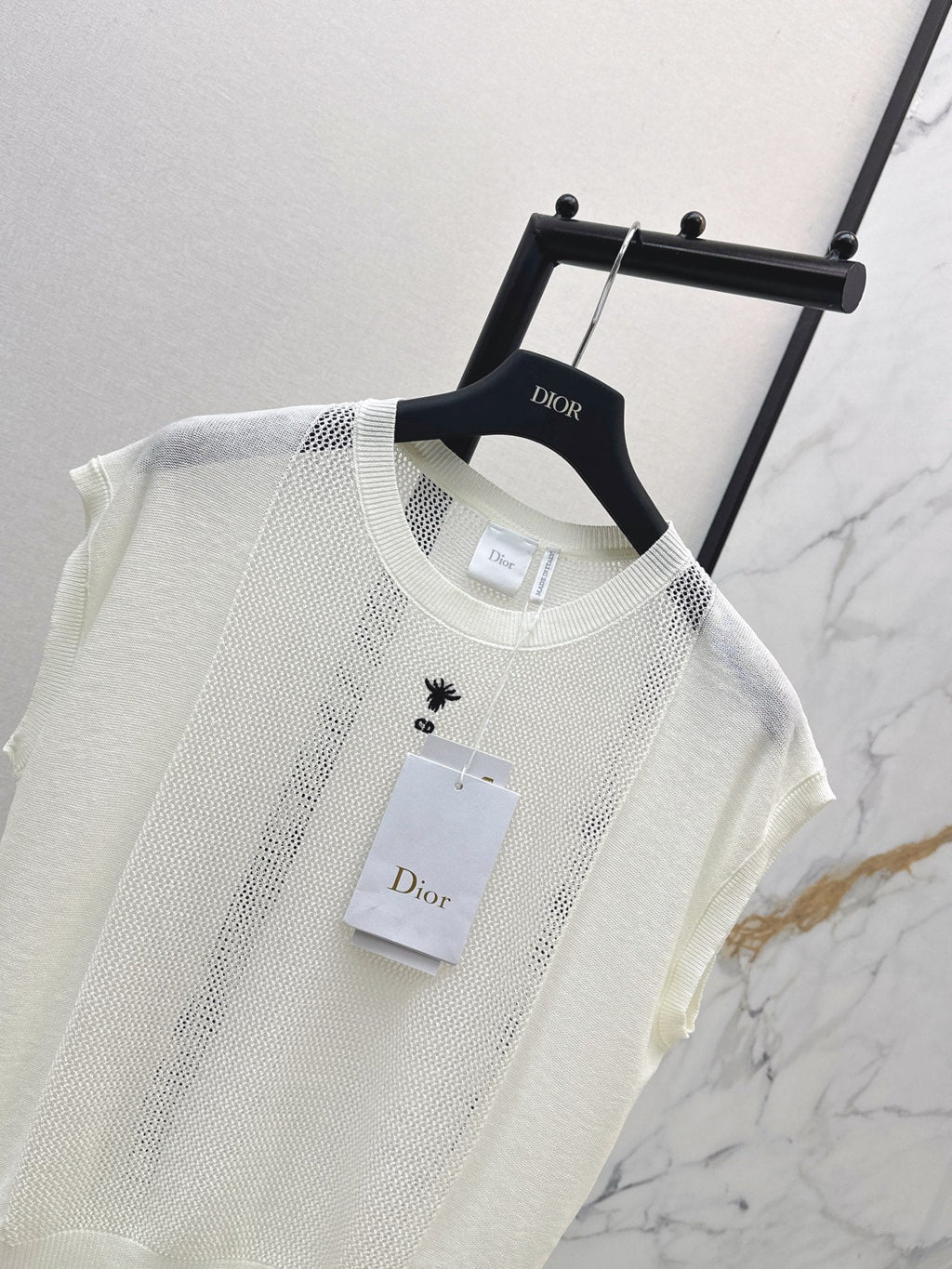 26SS - New Patchwork Hollow-Out Round Neck Drop Shoulder Knit Sweater
