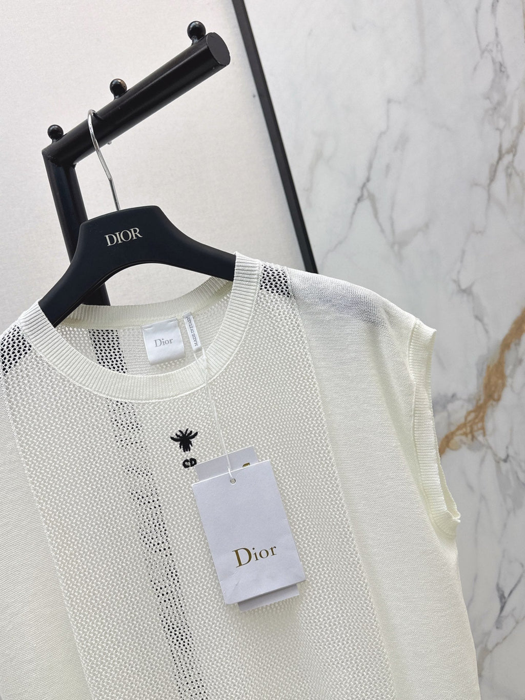 26SS - New Patchwork Hollow-Out Round Neck Drop Shoulder Knit Sweater