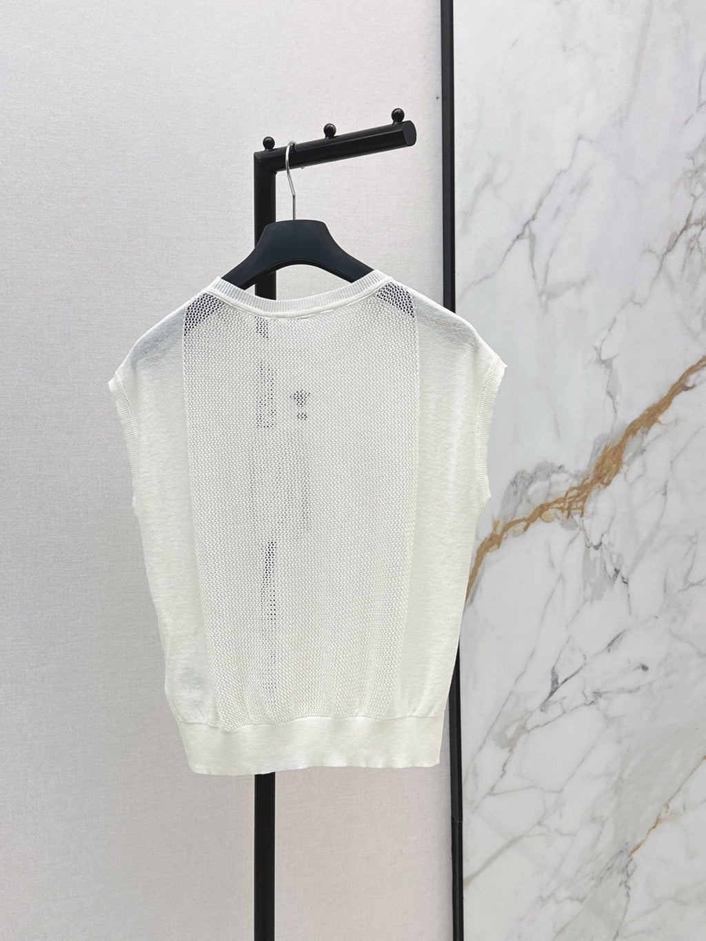 26SS - New Patchwork Hollow-Out Round Neck Drop Shoulder Knit Sweater