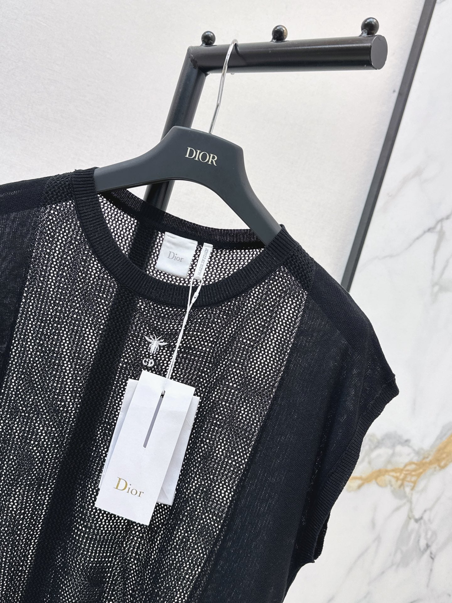 26SS - New Patchwork Hollow-Out Round Neck Drop Shoulder Knit Sweater