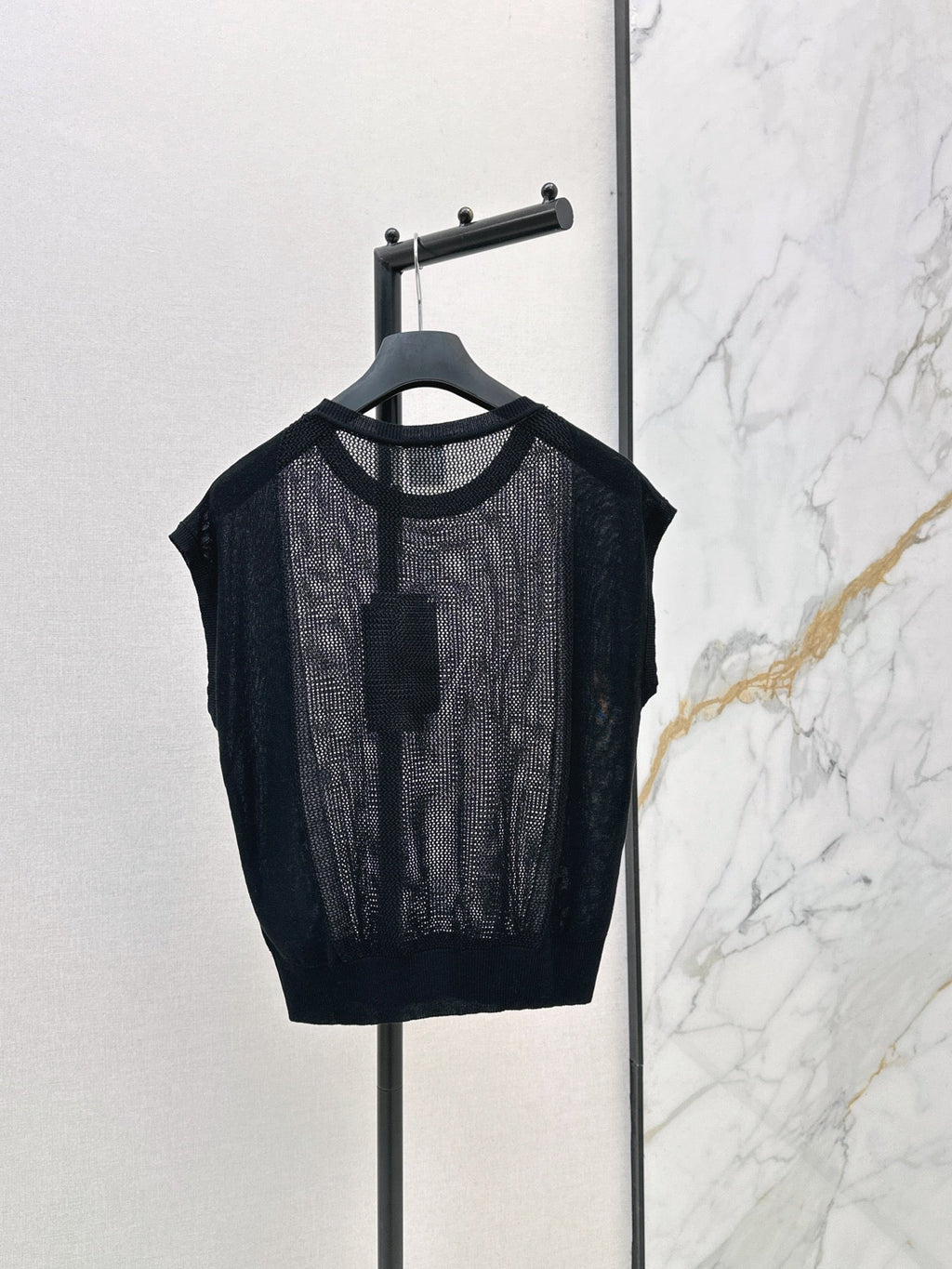26SS - New Patchwork Hollow-Out Round Neck Drop Shoulder Knit Sweater