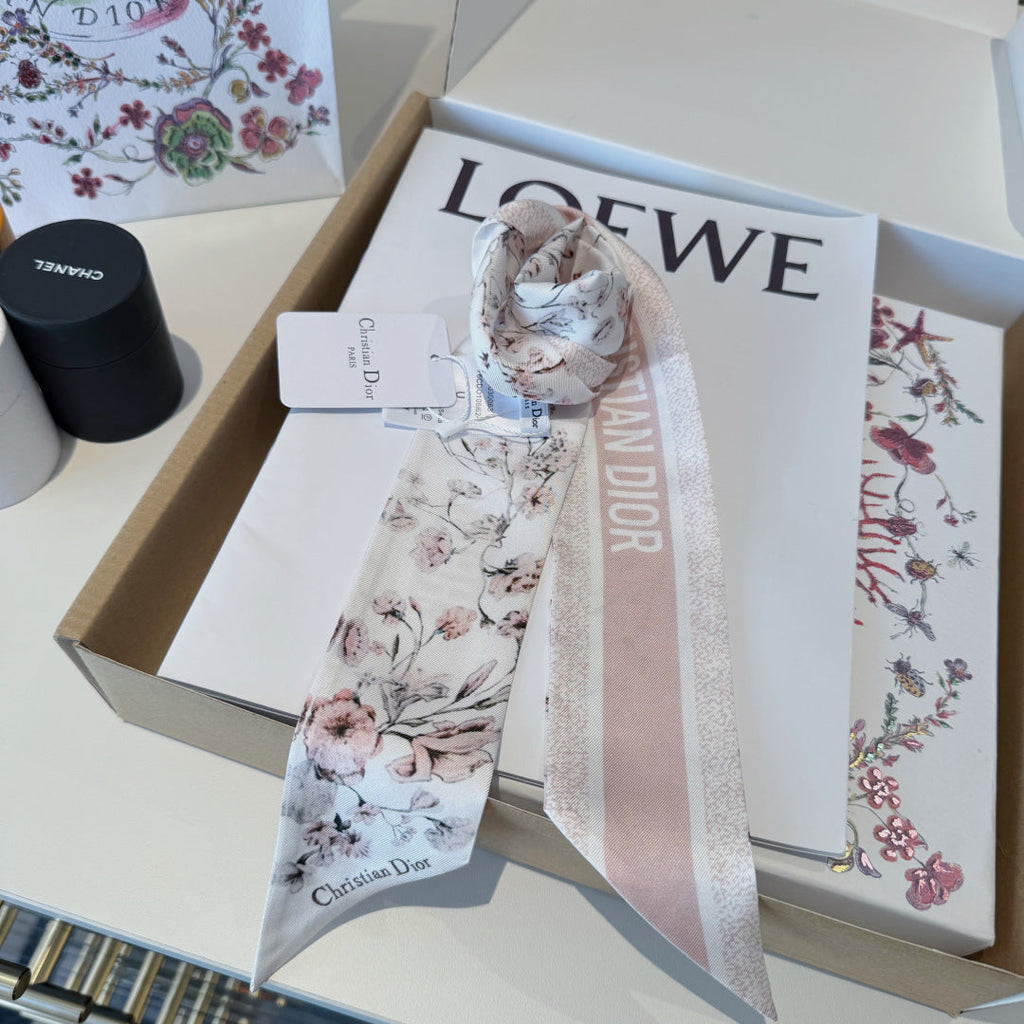 Latest floral double-layer hair tie scarf