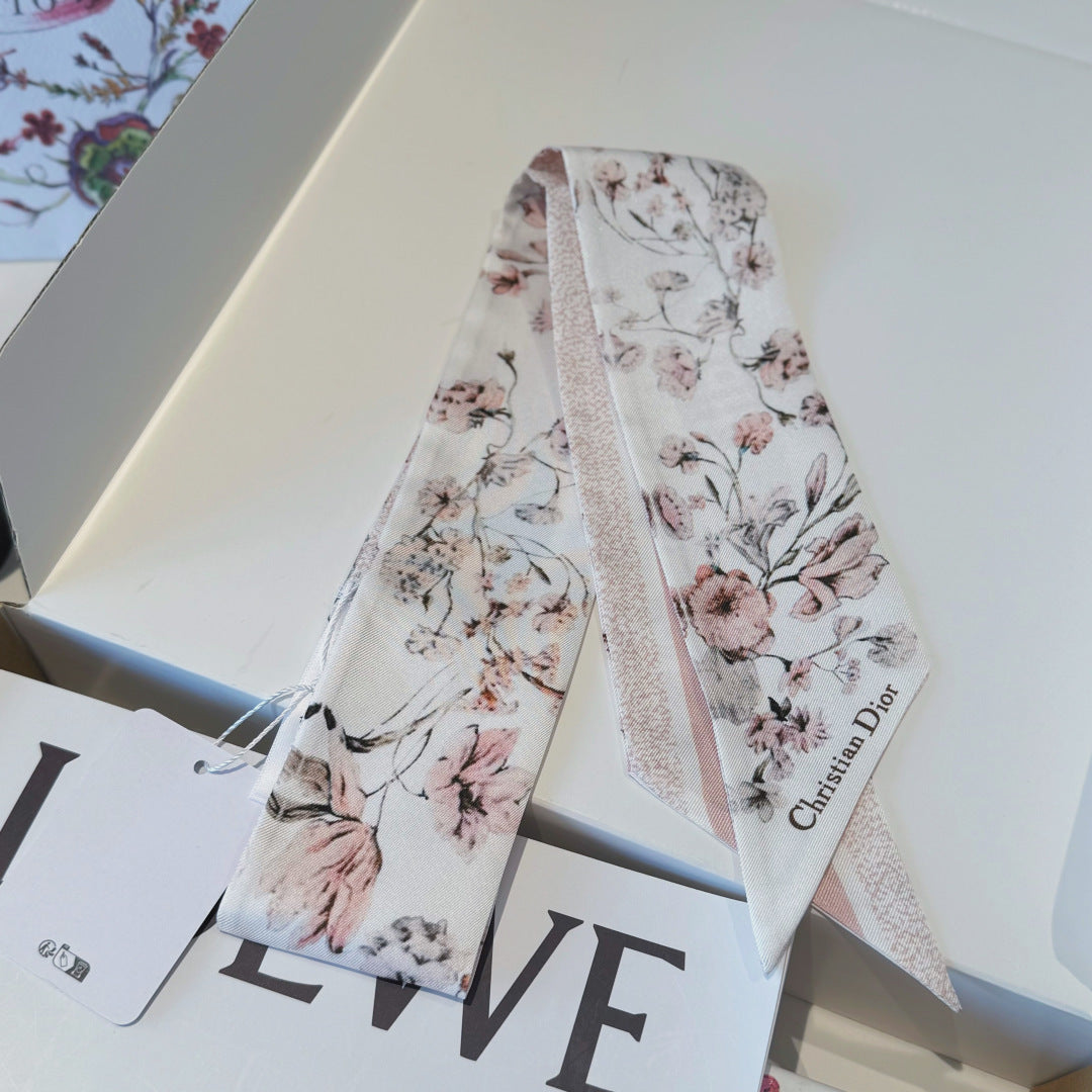 Latest floral double-layer hair tie scarf