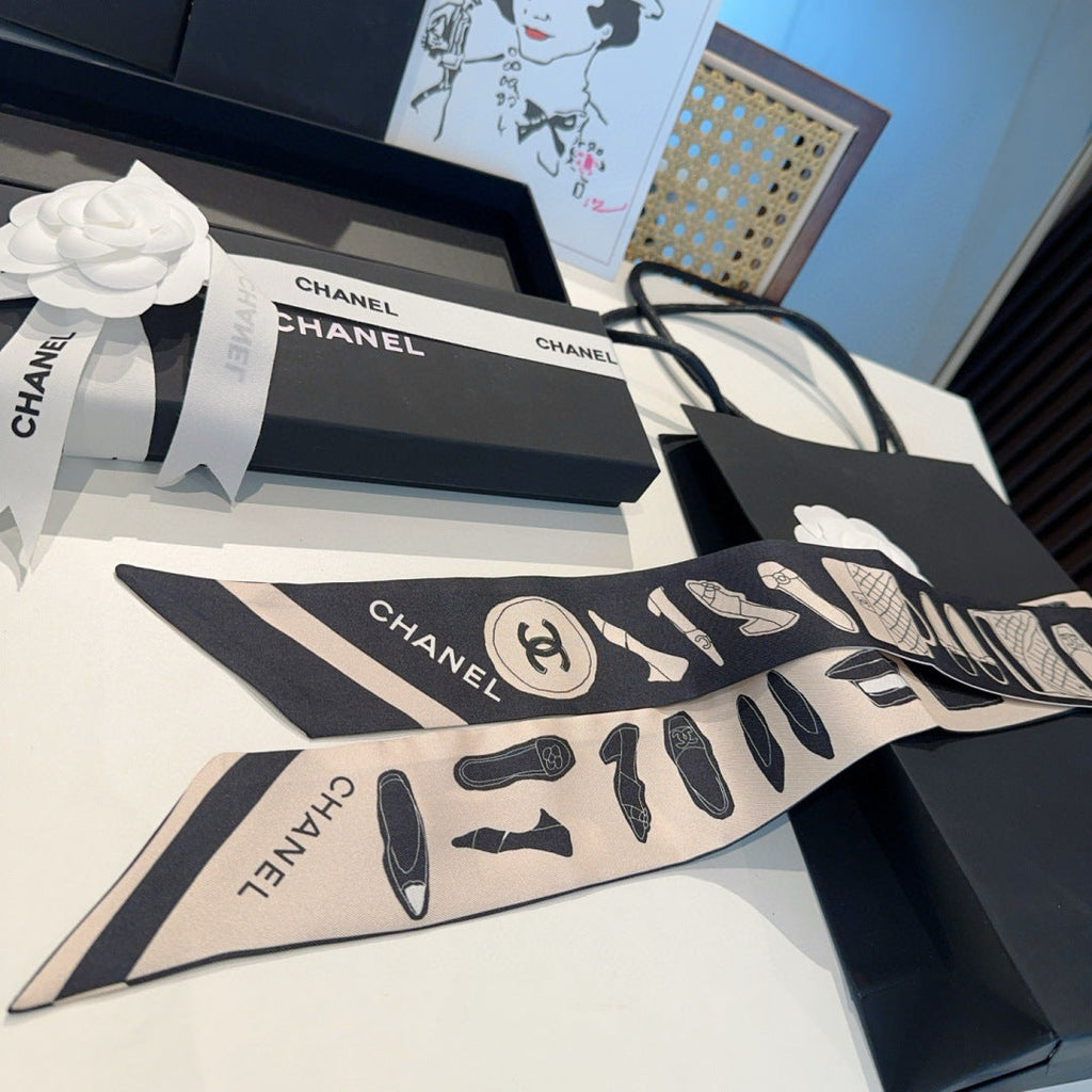 Double-sided twill headband, ribbon scarf