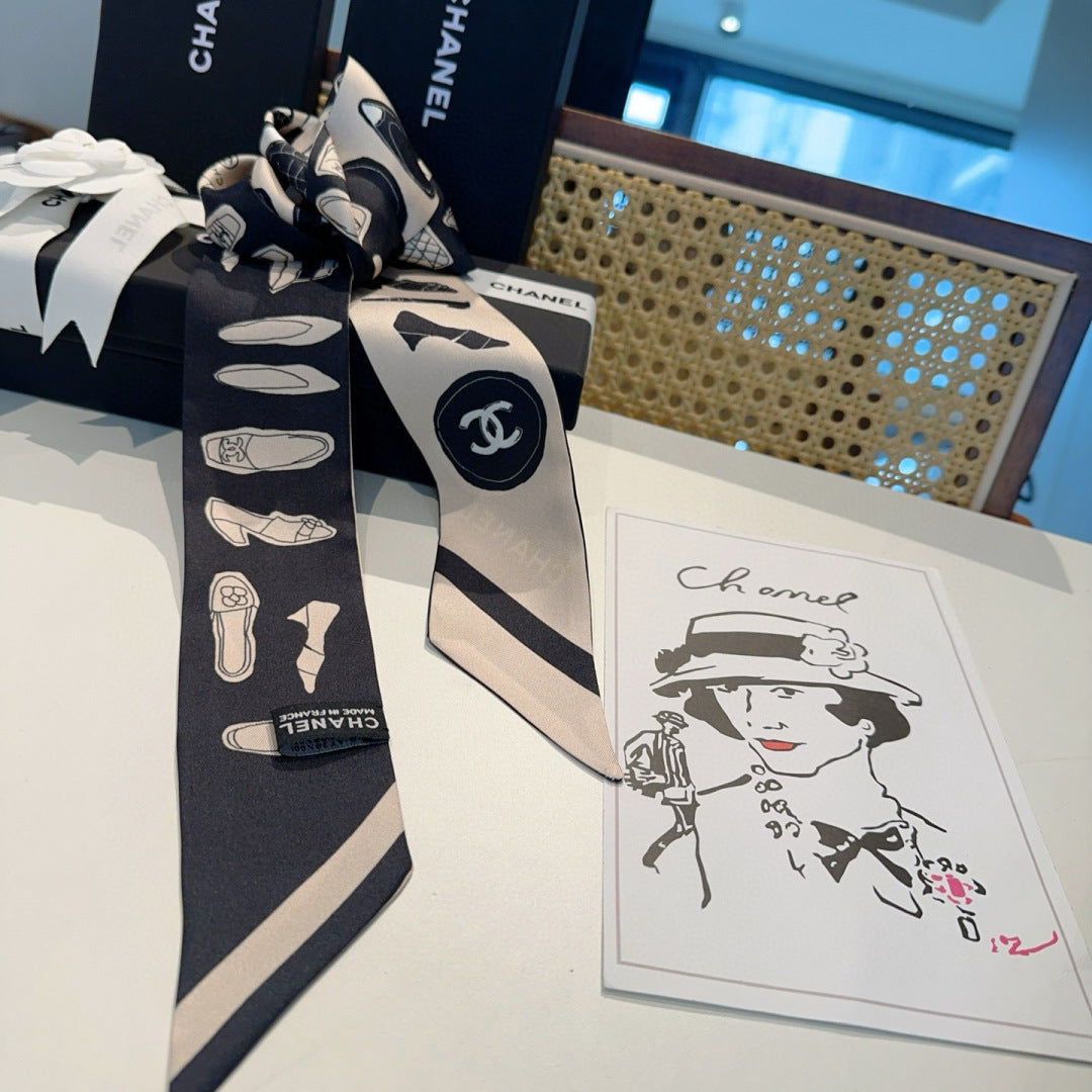 Double-sided twill headband, ribbon scarf