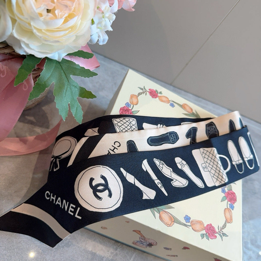 Double-sided twill headband, ribbon scarf