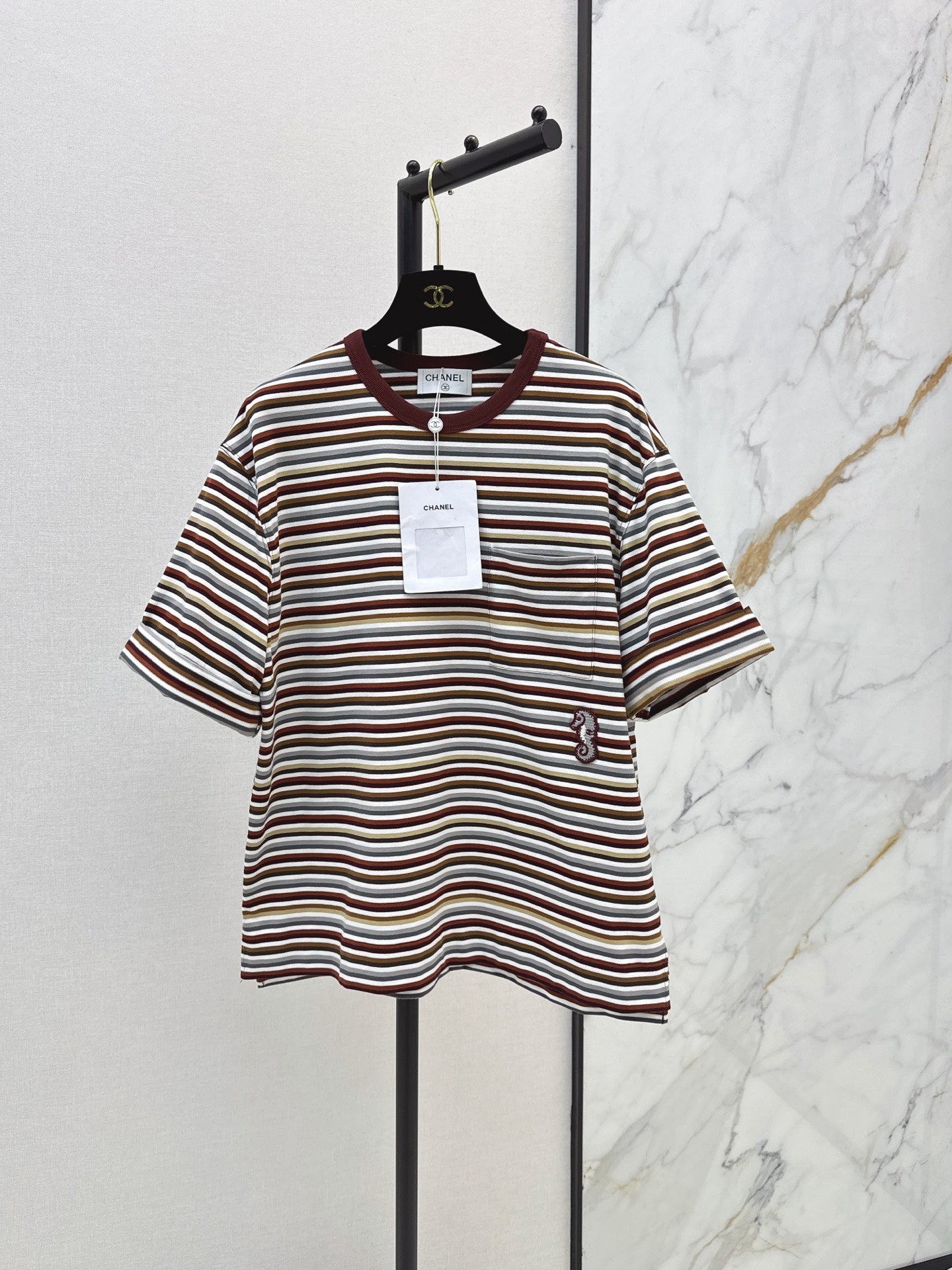 26SS — New Retro Color Block Striped Rolled-Up Short-Sleeve T-Shirt