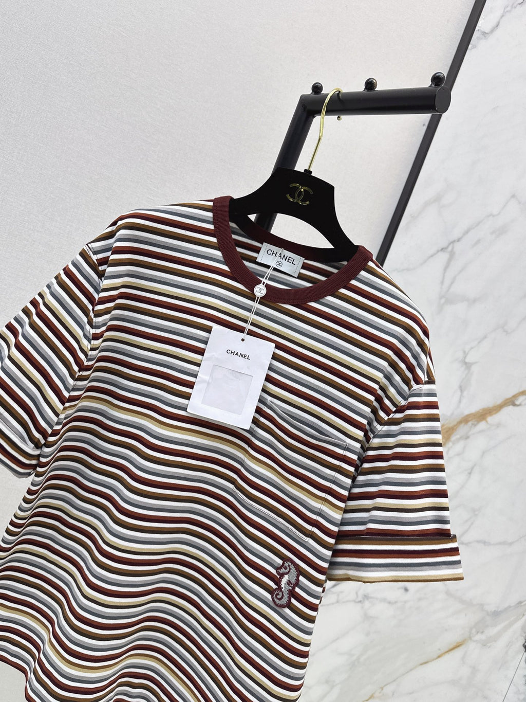 26SS — New Retro Color Block Striped Rolled-Up Short-Sleeve T-Shirt