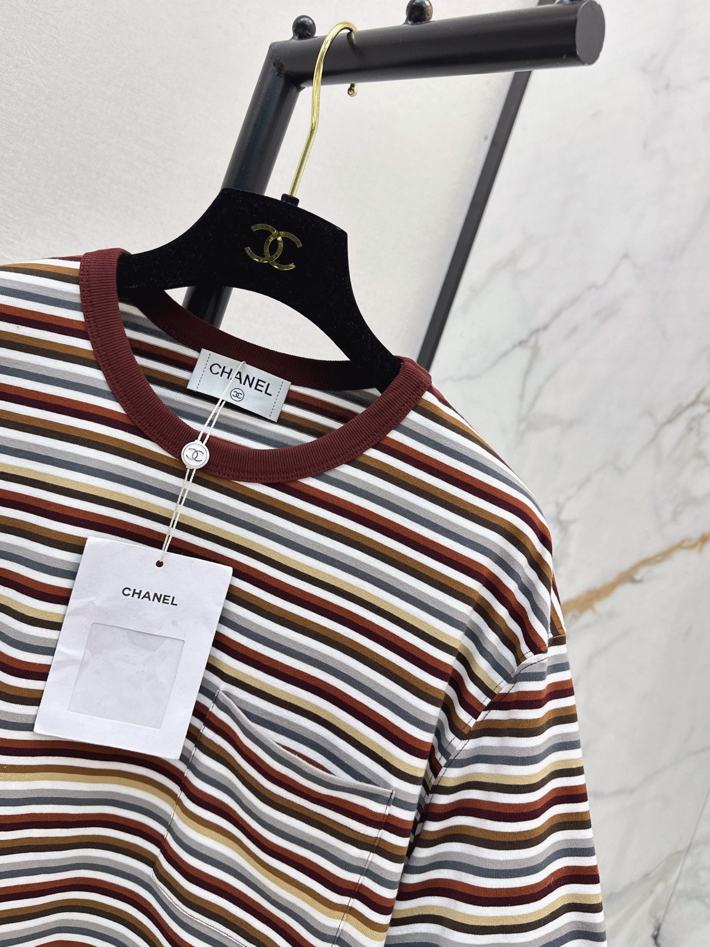 26SS — New Retro Color Block Striped Rolled-Up Short-Sleeve T-Shirt