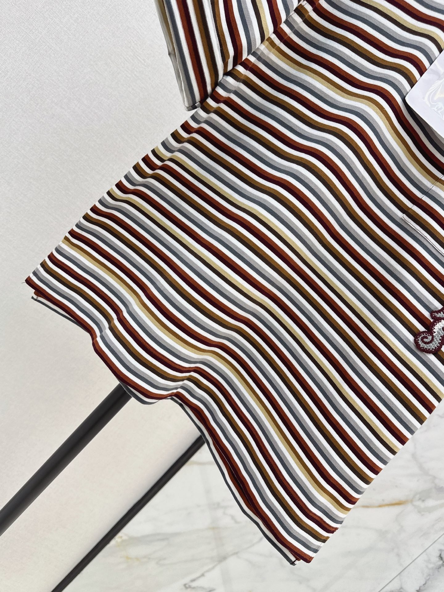26SS — New Retro Color Block Striped Rolled-Up Short-Sleeve T-Shirt