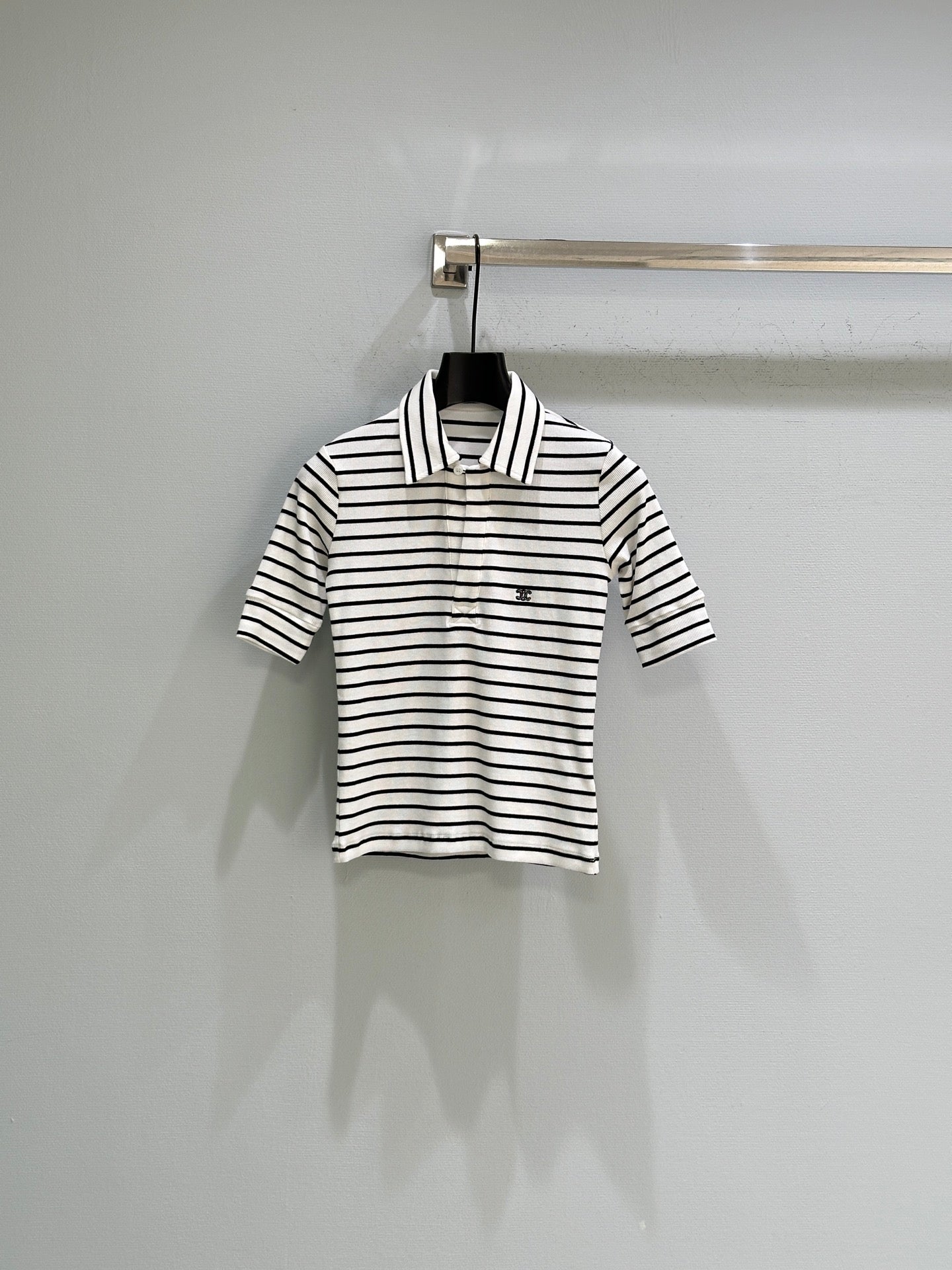 26SS — New Black and White Striped Knit Short-Sleeve T-Shirt
