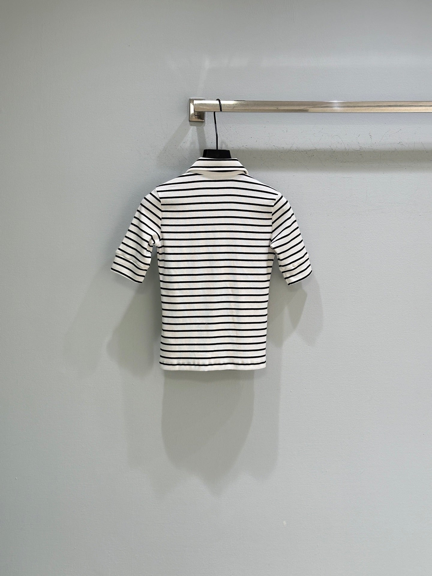 26SS — New Black and White Striped Knit Short-Sleeve T-Shirt