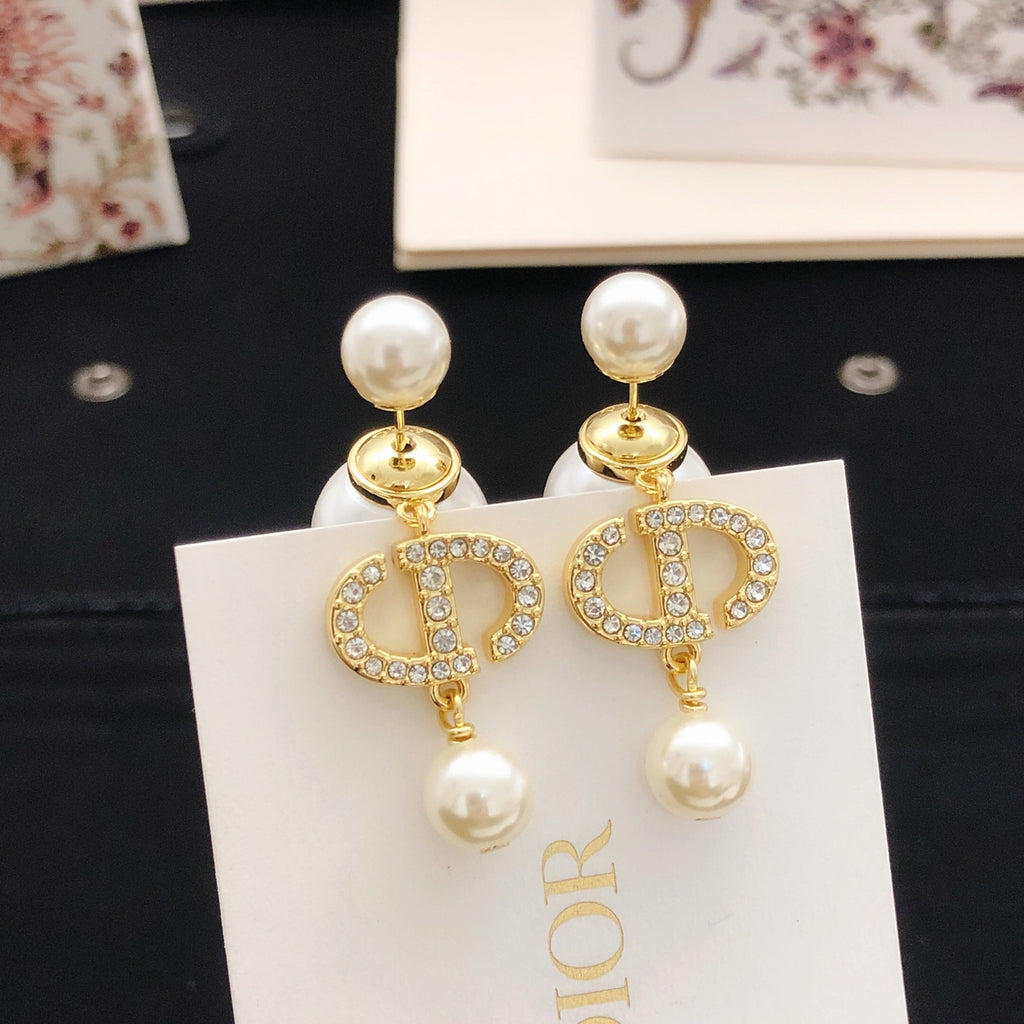Pearl tassel and diamond earrings