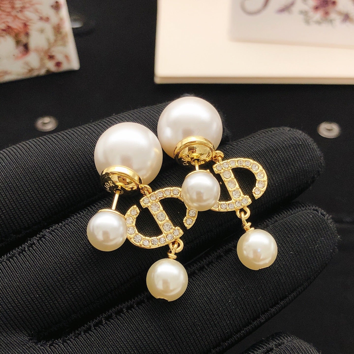 Pearl tassel and diamond earrings