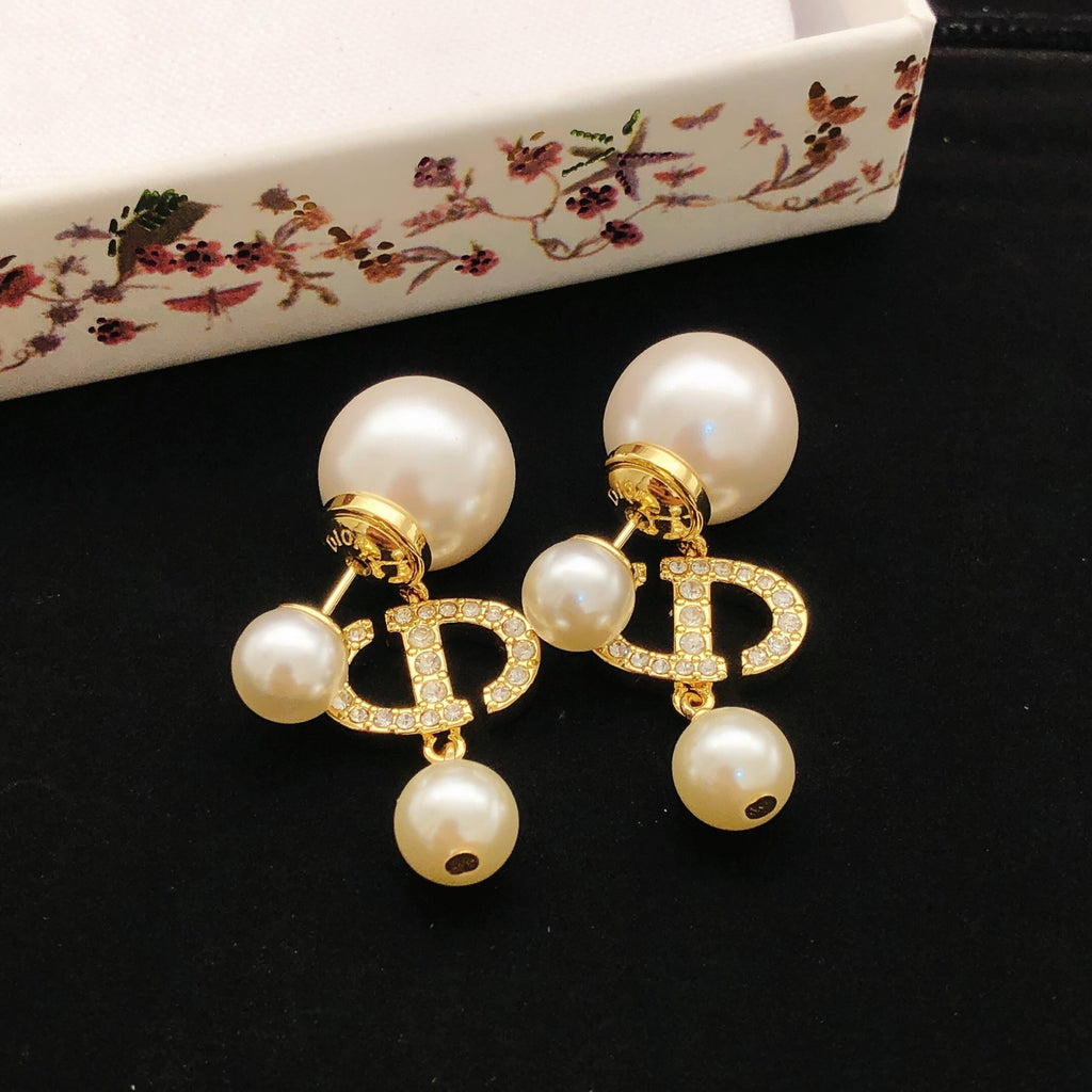 Pearl tassel and diamond earrings