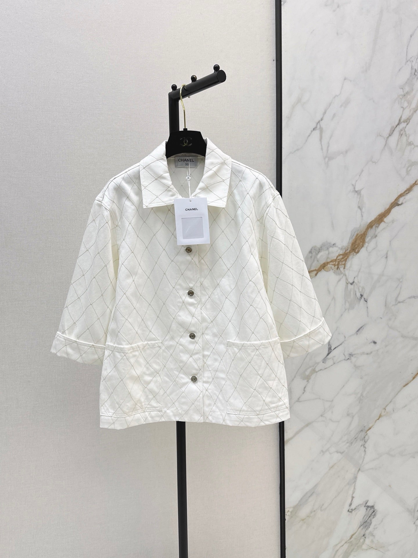 26SS — New Embroidered Diamond Pattern Three-Quarter Sleeve Denim Jacket