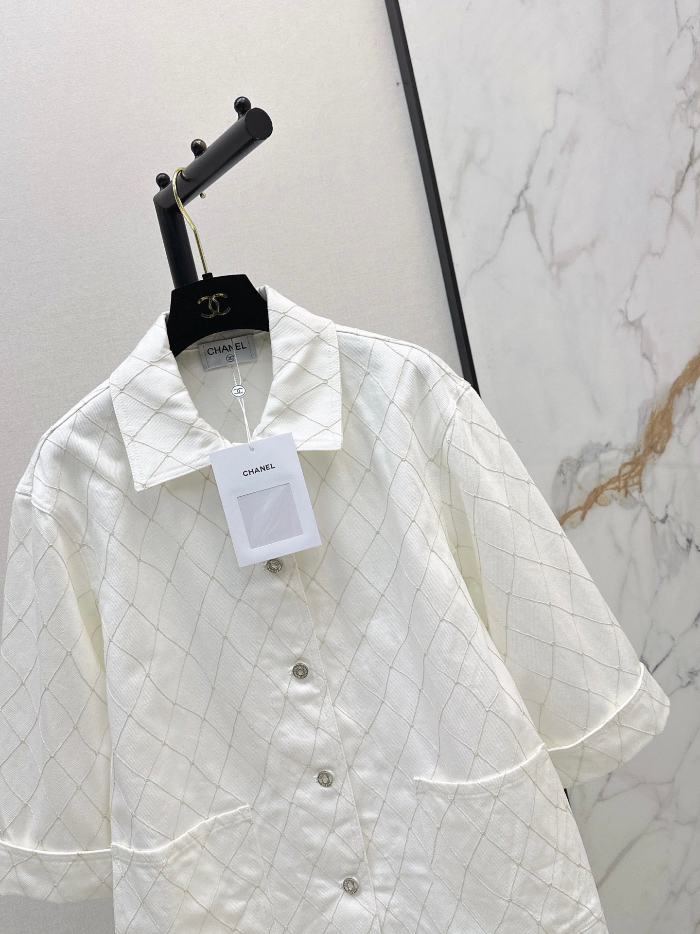 26SS — New Embroidered Diamond Pattern Three-Quarter Sleeve Denim Jacket