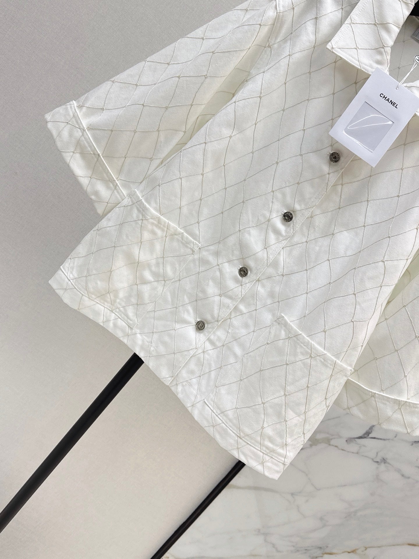 26SS — New Embroidered Diamond Pattern Three-Quarter Sleeve Denim Jacket