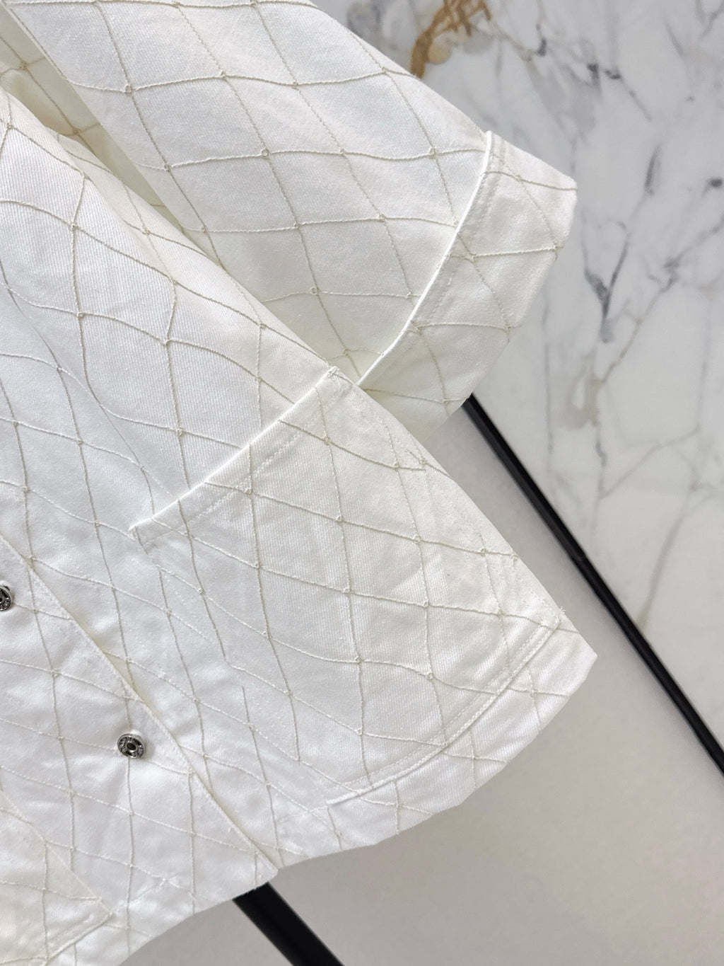 26SS — New Embroidered Diamond Pattern Three-Quarter Sleeve Denim Jacket