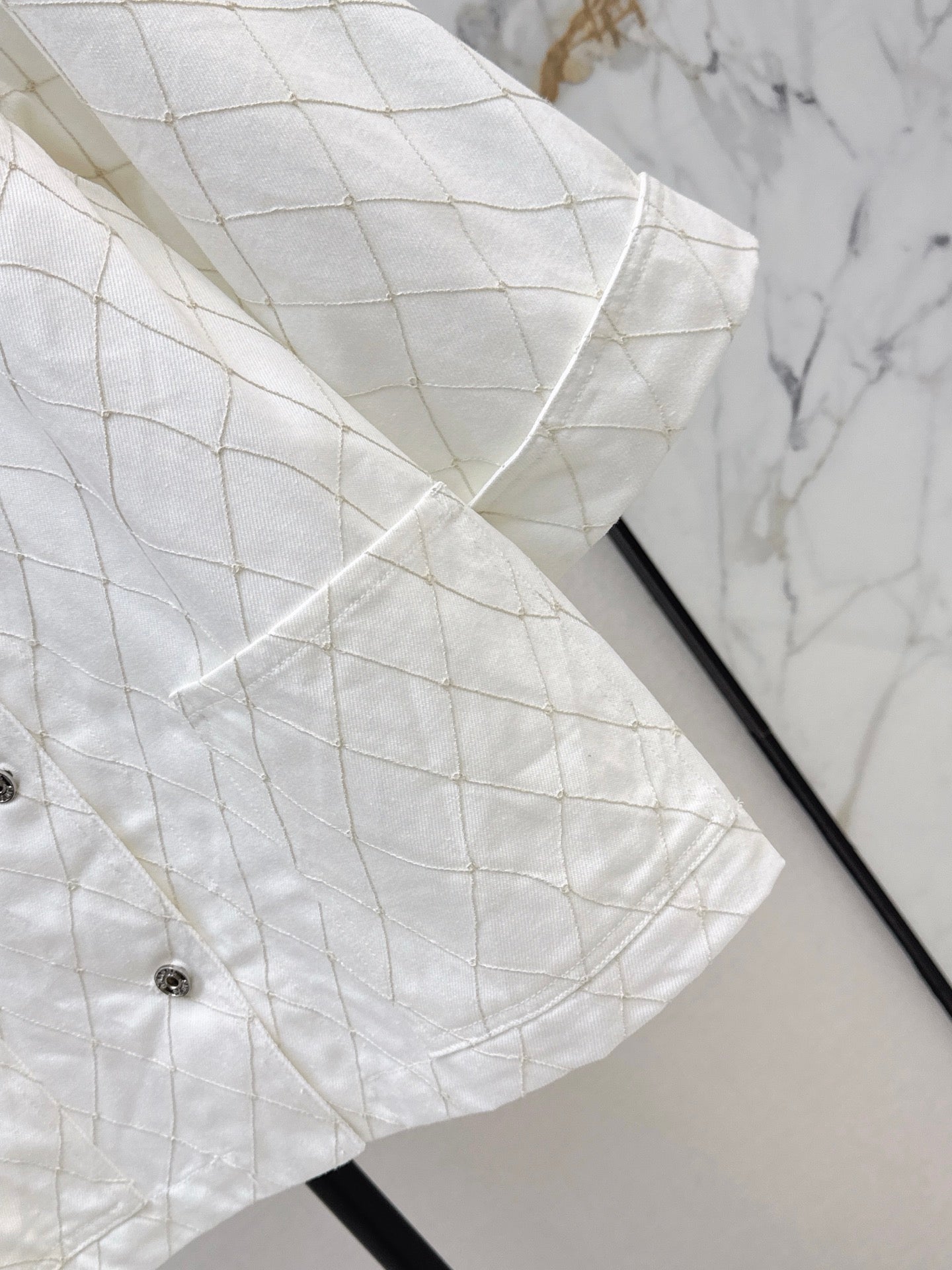 26SS — New Embroidered Diamond Pattern Three-Quarter Sleeve Denim Jacket