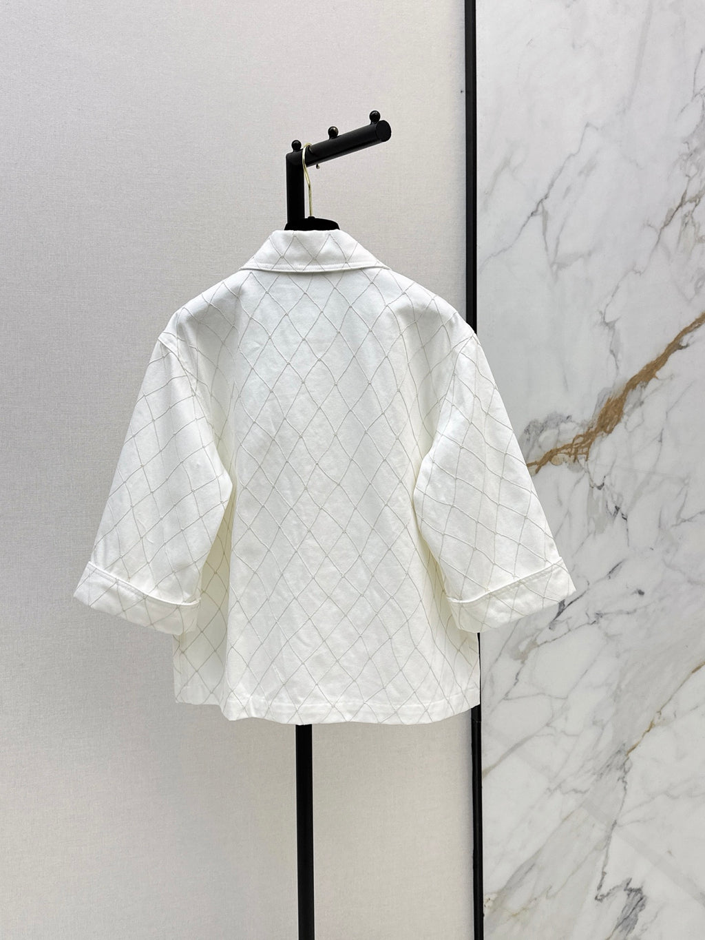 26SS — New Embroidered Diamond Pattern Three-Quarter Sleeve Denim Jacket