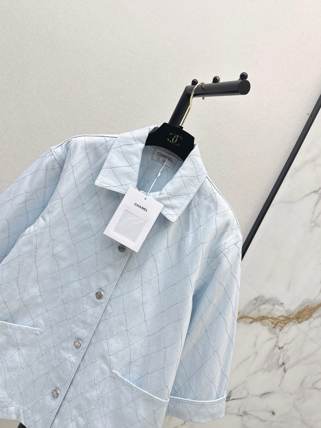 26SS — New Embroidered Diamond Pattern Three-Quarter Sleeve Denim Jacket