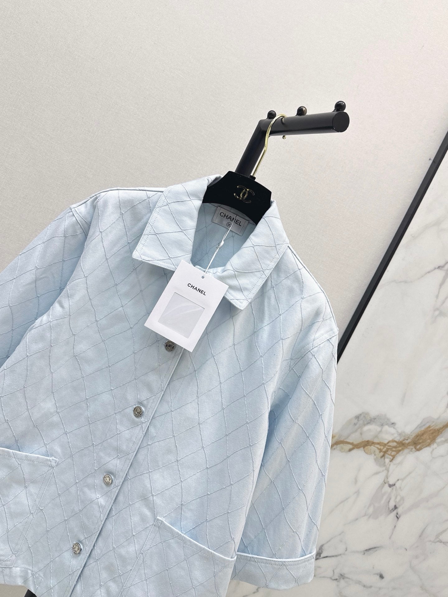 26SS — New Embroidered Diamond Pattern Three-Quarter Sleeve Denim Jacket