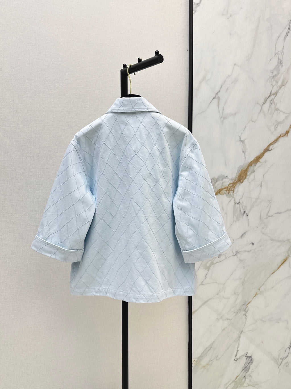 26SS — New Embroidered Diamond Pattern Three-Quarter Sleeve Denim Jacket