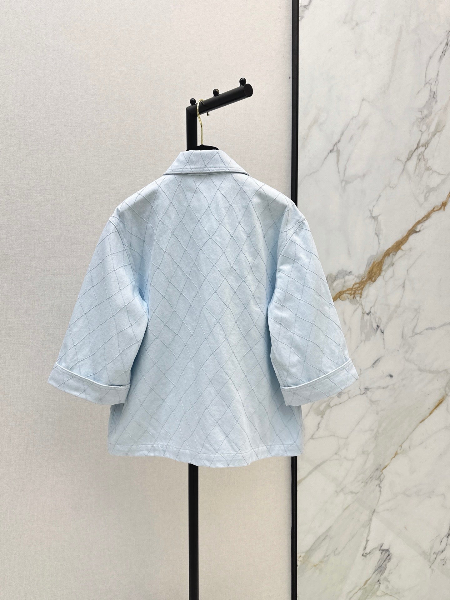 26SS — New Embroidered Diamond Pattern Three-Quarter Sleeve Denim Jacket
